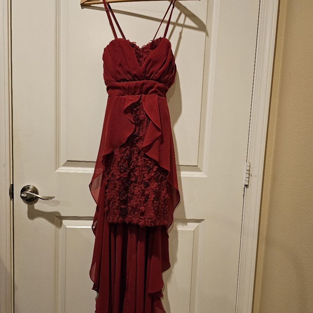Ynes Dress Red Hi Low Flowers Small